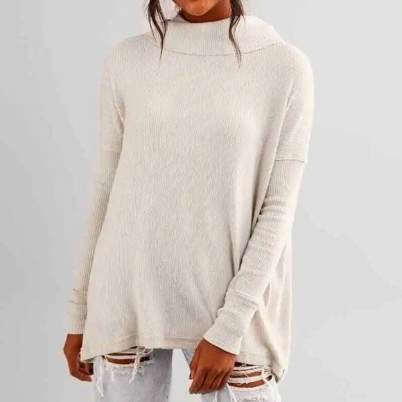 FREE PEOPLE NEW JUICY LONG SLEEVE WAFFLE KNIT OVERSIDED THERMAL STONE COLD XS - Picture 2 of 14